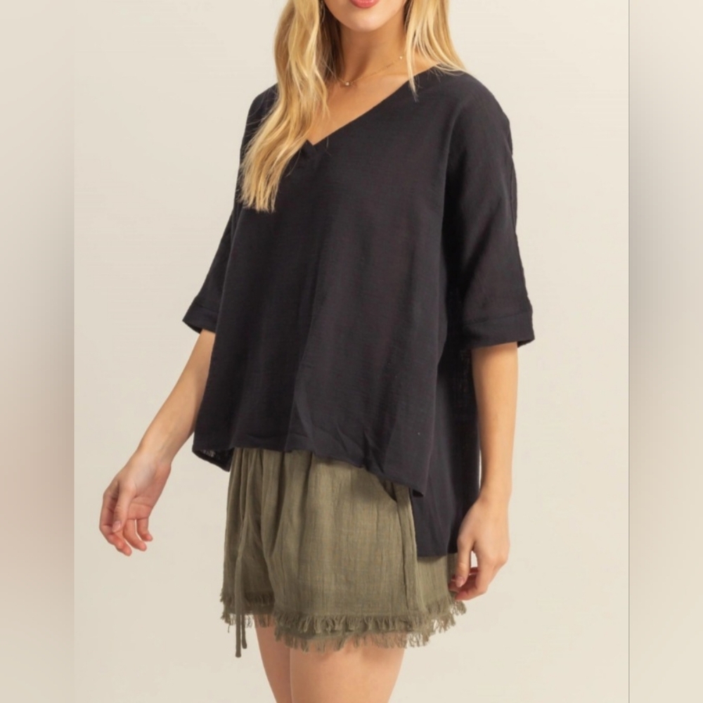 #526 🛑S,L NEW! Must Have Oversized V Neck Top🩷🩷🩷